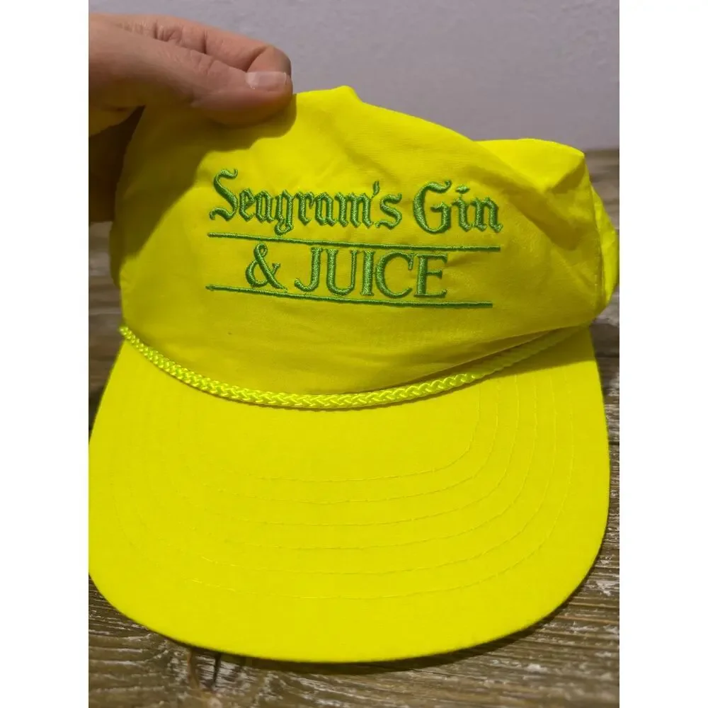 Vintage Seagram's Gin & Juice Hat Neon Yellow 90s Promo Snapback Gorpcore Retro